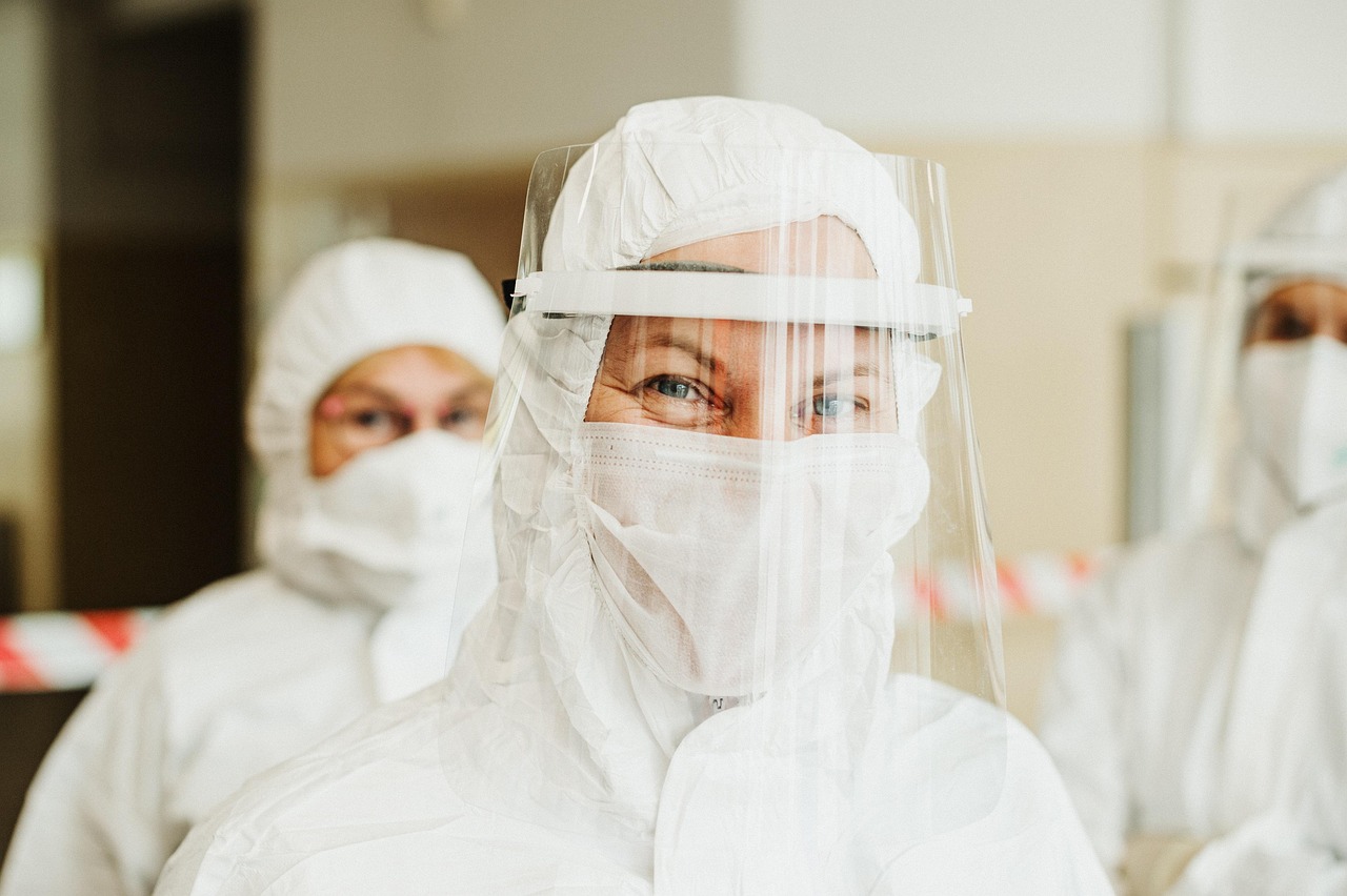 Protective suit, face mask, face shield — Coronavirus disease 2019